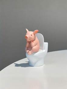 1个可爱的猪形摆件，栖息在马桶上——PVC材质，适用于浴室装饰，可摆放在桌面或墙面，是家庭办公室书桌和客厅装饰的理想之选，也可作为浴室装饰品和摆件。 - 1PC - 查看 5