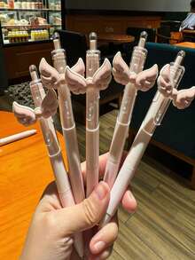 3支装黑色卡通翅膀图案圆珠笔，速干，适合学生和专业人士使用 - 3件天使翅膀筆 - 查看 4