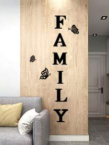 1pc Elegant "Family" Butterfly Wall Sticker - Self-Adhesive, Removable PVC Art, Suitable For Living Room And Bedroom Decor, Modern Minimalist Style With Letter Print Design, Butterfly Decoration - Black - View 5