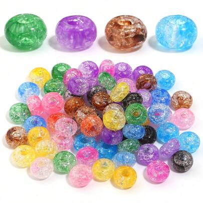 50颗/包 亚克力裂纹水晶大孔珠，14毫米双色裂纹珠，适合夏季清爽风格手机链、手链、珠宝制作