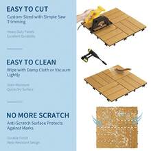 Azulejos de la cubierta interconectados de madera de acacia - 12 "x12" impermeable antideslizante patio piso - fácil instalación de bricolaje, uso al aire  e interior - 22PCS / Set, pintura amarilla - amarillo - Ver 4