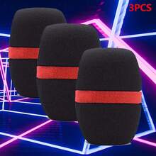 3pcs/Set Microphone Windscreen Cover, Thickened Microphone Sponge Windshield, KTV Microphone Anti-Wind Foam - Waistline Microphone Cover 3pcs Black - View 6