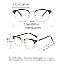 Retro Half-Gold Frame Fashion Glasses Men, Suitable Mobile Phones And Computers.Classic And Simple Design, Combining Eye And Decoration, Suitable Both Men And Women - 亮黑色(金色) - 查看 8