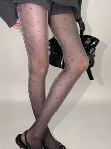 性感女士波点珍珠连裤袜，提臀显瘦黑色丝袜 - 彩色 - 查看 6