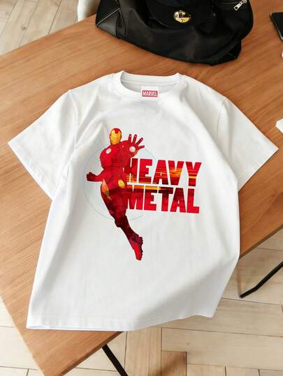 Marvel This Men's -Themed Crew Neck Short-Sleeved T-Shirt Features A Red-Toned Poster Image Of The Superhero . It's A Casual, Urban Street-Style T-Shirt With Comfortable, Versatile, And Well-Fitting Fabric.