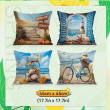 4pcs Beach & Seascape Printed Velvet Pillow Covers, 100% Polyester, Living Room Sofa Bedroom Decor, No Pillow Insert, 40x40cm/45x45cm/50x50cm - Beach and Seascape Theme - View 13