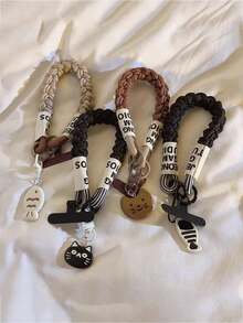 1pc Black Cat X Fish Pendant Lanyard, Thick Braided Wrist Strap, Suitable For Phone Cases, Anti-Lost, Anti-Drop, Versatile - Multicolor - View 1