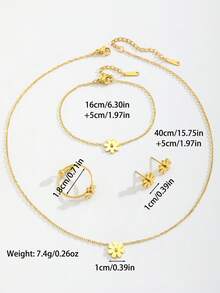Bộ 4 món trang sức thời trang tinh tế bằng thép không gỉ mạ vàng gồm dây chuyền mặt dây chuyền hình hoa cúc, vòng tay và bông tai, dành cho nữ, thích hợp đeo hàng ngày, làm quà tặng phù hợp cho mọi mùa. - Vàng - Xem 5