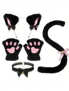 Cat Cosplay Costume - 2/3/4 Pcs Cat Ears Tail Set With Collar, Paws And Gloves, Cat Cosplay Costume Accessories, Kitten Ears, Collar, Tail, Paws Or Women Girls Halloween Dress Up - A - View 10