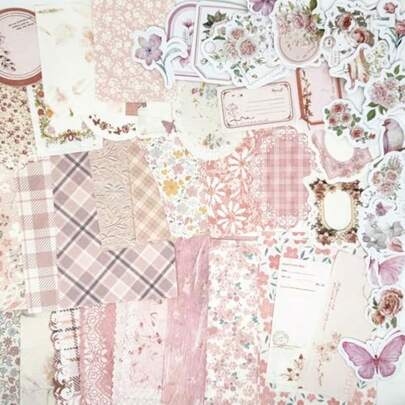 100PCS Vintage Floral Scrapbook Paper Textured Assorted Set For Junk Journal Diary Embellishment DIY Craft Supplies In Multiple Colors