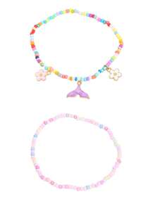Set de 2 piezas Estilo bohemio Colgante de tortuga marina y cola de pez de arcilla polimérica turquesa de color aleatorio Accesorio de tobillera elástica multicapa - Multicolor - Ver 4