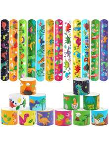 12pcs Kids Dinosaur Slap Bracelets, Children's Party Decorations, Birthday Party Favors - Multicolor - View 1