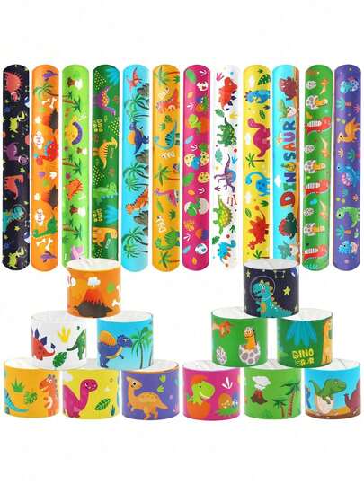 12pcs Kids Dinosaur Slap Bracelets, Children's Party Decorations, Birthday Party Favors