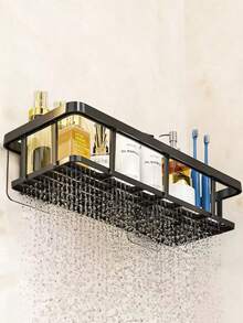 2pcs Black Bathroom Shelf With Hooks, Premium Shower Caddy, Shampoo Storage Rack, Bathtub Shelf, Rust-Proof, Easy Installation, Sturdy And Durable Modern Design - Multicolor - View 3
