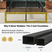 Allewie Twin/Ful/Queen/King Size Bed Frame, 14 Inch Metal Platform Bed Frame With 4000LBS Heavy Duty Steel Slats Support, Noise Free, Easy Assembly, No Box Spring Needed, Black - màu đen - Xem 2