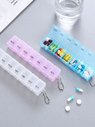 Portable 7-Day Pill Organizer With Lid, Transparent Storage Box With 7 Compartments, Plastic Divided Pill Box, 7-Day Medication Dispenser, Medicine Organizer, Moisture-Proof Mini Rectangular Box With Daily Slots, Convenient For Travel