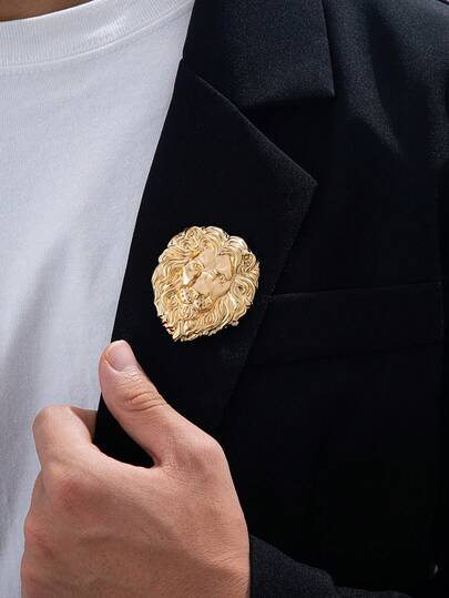 1 broșă la modă vintage aurie cu cap de leu, design texturat, bijuterii unice pentru petreceri și ocazii speciale