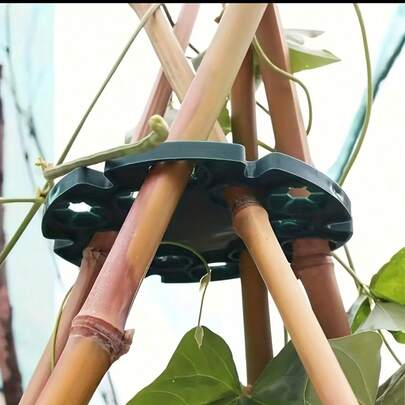 Bộ 8 khung đỡ cây bằng nhựa màu xanh lá cây với nhiều vòng, thích hợp cho các loại cây leo thẳng đứng như đậu Hà Lan, đậu, cà chua và dưa chuột.