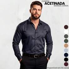 Men's Satin Shirt, Premium Fabric, Simple, Regular Fit, Button-Down - Neblina azul - Ver 1