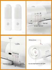 Lampe à détecteur de mouvement LED 3-en-1, avec fonction de détecteur de mouvement, lampe murale LED, lampe de chevet, lampe d'armoire, lampe de poche murale, veilleuse LED portable, avec câble de charge USB, 3 options de couleur, gradable, convient pour escaliers, couloir, chambre, salle de bain, cuisine, pièce, salle de bain, porche, table de chevet, bureau, armoire - Multicolore - Voir 11