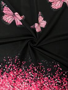 女士渐变蝴蝶印花夏季连衣裙，休闲度假波西米亚风沙滩裙，适合春季、情人节、派对、婚礼等场合，宽松无袖V领短款连衣裙，优雅粉色 - 粉色 - 查看 3