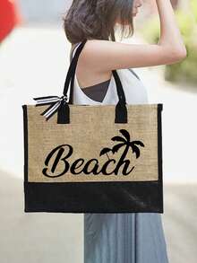 这款沙滩主题手提包套装印有“Beach”字样和棕榈树图案。这款时尚可折叠沙滩包适合游泳和海滩旅行。它还可以用作女士单肩包、购物袋或多功能收纳袋。时尚通勤手提包 - 彩色 - 查看 3