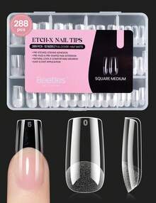 Beetles Soft Gel Nail Tips Short Almond 288pcs In 12 Sizes, Etch-X Pre-Etched Full Cover Acrylic Fake Nails Art - Bộ móng tay vuông cỡ trung bình 288 chiếc (móng tay khắc hình chữ X) - Xem 8