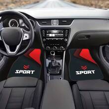 4pcs Black & Red Sports Style Car Floor Mats - Made Of Durable Material, Featuring Prominent Triangle Pattern And "SPORT" Text Design, Created To Enhance The Interior Style. Suitable For Daily Use And Compatible With Various Car Models, An Essential Choice For Car Enthusiasts. - 4pcs Black and Red - View 6