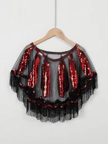 1pc Lace Shawl With Sequins And Tassel Accent, Party Wear Bolero - Multicolor - View 3