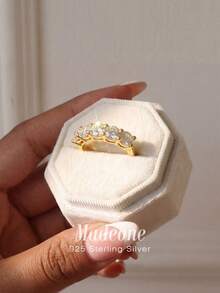 MADEONE 1pc 925 Sterling Silver Minimalist Geometric Sparkling Cubic Zirconia Ring, Basic Single Ring, Delicate Jewelry, Suitable As Birthday, Party, Wedding Gift For Women - Five-star Diamond Ring - View 4