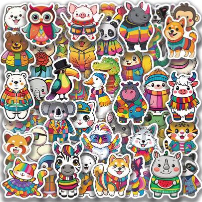 55pcs Cute Animal Stickers, Creative Doodle Stickers, Office Supplies, Mobile Phone And Computer Stickers, Waterproof, Durable, Cool Stickers, Fun, Classic Gift Decorations, Great Value Pack. Scrapbook Supplies Stationery Funny Stickers
