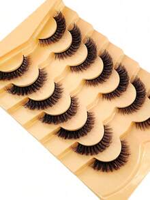 7 Pairs/Set Short 3D Mink Eyelashes, Russian DD Curl, Handmade, Natural Fluffy & Thick, Full Strip Eyelashes, Wholesale Eyemakeup - Black - View 4