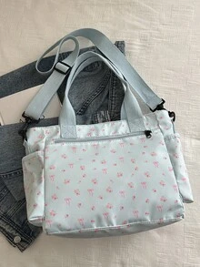 Bolso de hombro tipo tote de gran capacidad y de estilo minimalista y de moda, con múltiples bolsillos, adecuado para la escuela, el trabajo, los viajes y los negocios - Celeste - Ver 6