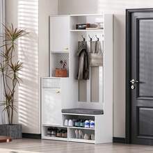 Wardrobe Set, Complete Hallway Wardrobe Set With Bench, 4 Coat Hooks, Doors And Drawers - White, Compact Dimensions 100*180*35 Cm (Width*Height*Depth) - White - View 3
