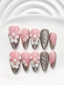 Bộ dụng cụ làm móng tay thủ công kiểu ngọt ngào 10 món, hoa trắng nhỏ đính hạt vàng, sơn móng tay màu bạc, kiểu dáng sang trọng, nhẹ nhàng, bao gồm dụng cụ làm móng (1 miếng dán gel + 1 dũa móng), 3 kích cỡ: vuông, vuông ngắn, hình hạnh nhân. - Nhiều màu - Xem 18