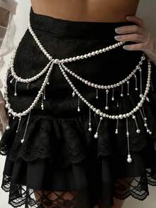 1pc Bohemian Style Faux Pearl Beaded Tassel Pendant Women's Fashion Waist Chain, Suitable For Women's Party, Gathering, Daily Wear, Holiday Gift - Waist Chain - View 1