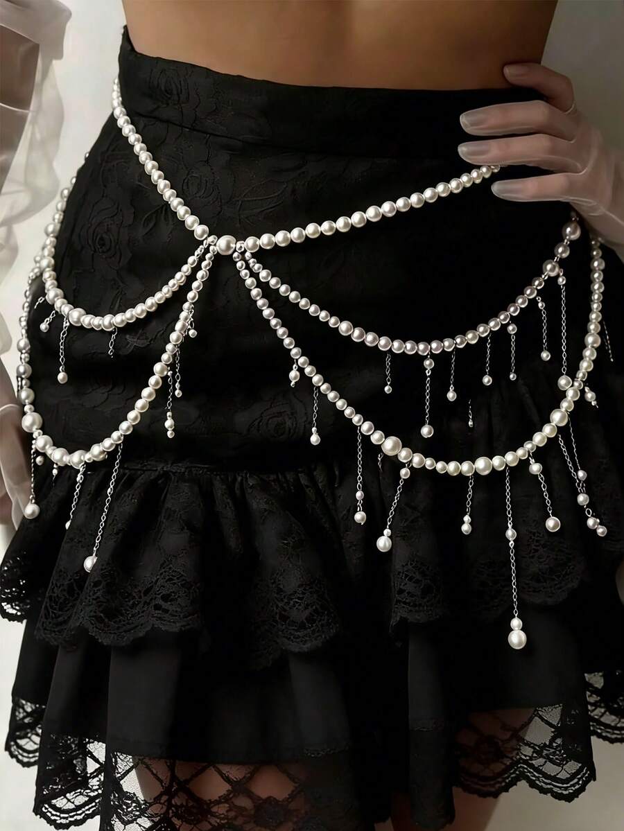 1pc Bohemian Style Faux Pearl Beaded Tassel Pendant Women's Fashion Waist Chain, Suitable For Women's Party, Gathering, Daily Wear, Holiday Gift - Waist Chain - View 1