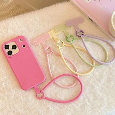 1 dây đeo điện thoại silicon mờ trơn, kiểu dáng tối giản, dây đeo ốp điện thoại unisex, dây treo nhiều màu sắc, phong cách thời trang Hàn Quốc.