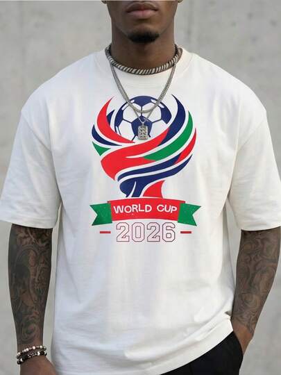  2026 FIFA World Cup Mascot Printed Men's Plus - Size T - Shirt - 100% Pure Cotton, Breathable & Comfortable, Essential Item For Cheering On Your Favorite Team