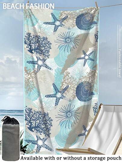 Khăn tắm biển [Siêu mềm, nhanh khô 250gsm] | Kích thước 70*140cm/90*180cm (tùy chọn) | Họa tiết san hô xanh, sao biển, vỏ sò | Khăn tắm thấm hút cao, tiện dụng, trang trí phòng tắm, khăn tắm biển | Thích hợp cho mùa hè, đi biển, bơi lội, du lịch, cắm trại, tập thể dục