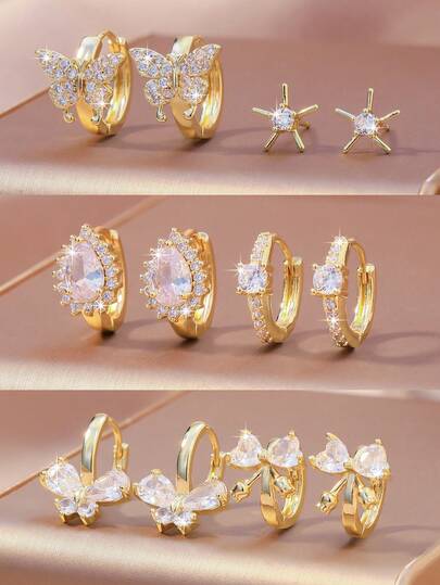 4件套精致水滴蝴蝶耳环套装，适合女性日常佩戴和派对配饰，展现甜美女性魅力，是婚礼、情人节、生日、圣诞节的精美礼物之选。