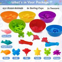 Juego de clasificación de colores de animales marinos, entrenamiento de habilidades motoras finas y cognitivas para educación temprana, juego de conteo y emparejamiento Montessori - Multicolor - Ver 5