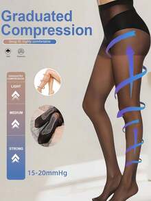 1/3 Pairs Women's 15mmHg Compression Pantyhose, Foot Grip Silicone, Graduated Compression Shaping Legs And Butt, Ultra-Thin Semi-Sheer Tights, Available In Black, Apricot, Coffee And Other Colors, Elegant, Comfortable And Skin-Tight, Smooth Sheer Pantyhose, Women's Compression - Multicolor - View 7