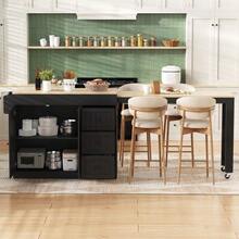Kitchen Island On Wheels, Extendable Dining Area Kitchen Island With Spice Rack And Drawers, Mobile Freestanding Kitchen Island, Ideal For Kitchen And Dining Room - Black - View 5