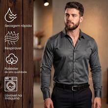 Men's Satin Shirt Premium Fabric Simple Regular Fit Button - 深灰色 - 查看 7