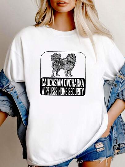 women t-shirt print CAUCASIAN OVCHARKA WIRELESS SECURITY T Shirt long or short sleeves