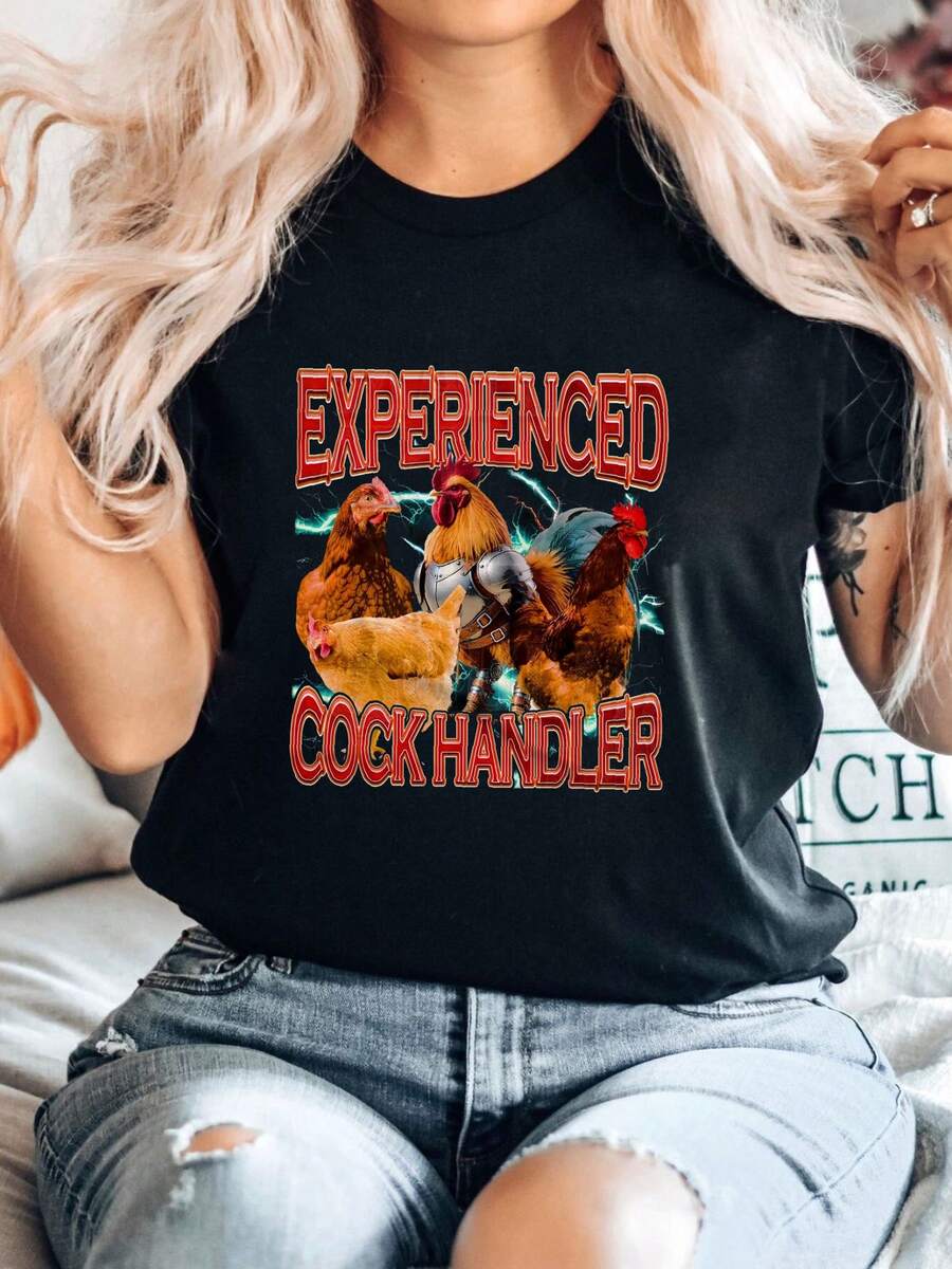 T-shirt pour femmes Imprimé Expérimenté Manipulateur T-shirt Drôle Mème Poussin Coq Chemise Offensante - Noir - Voir 1
