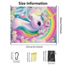 1件185*235厘米卡通独角兽彩虹图案防水防沙超大沙滩毯，适合2-3人休闲海滩度假，轻薄耐用户外露营野餐垫 - C - 查看 2