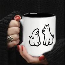 Minimalistyczny ceramiczny kubek z rysunkiem psa, dwustronny, uroczy kubek na wodę, kubek do domu/biura, kreatywny, kreskówkowy wzór, odporny na ciepło, do mikrofalówki i zmywarki, zimne/ciepłe napoje, prezent dla pary/przyjaciela, niepowtarzalny design, wysokiej jakości kubek dla studenta dojeżdżającego do pracy, uzdrawiający kubek na biurko, kubek na mleko/soki - Wielokolorowe - Zobacz 7