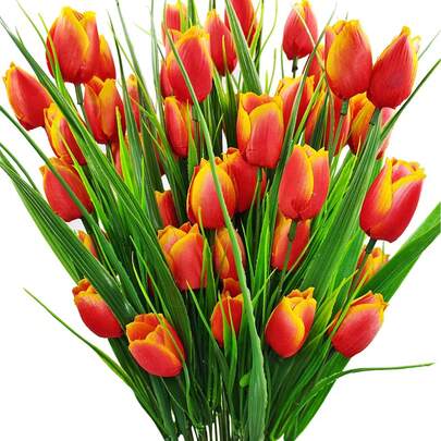 2/4 bó hoa tulip nhân tạo, hoa tulip nhiều màu sắc sống động như thật, trang trí nhà cửa cho cửa sổ, hiên nhà, vườn, nhà kho.